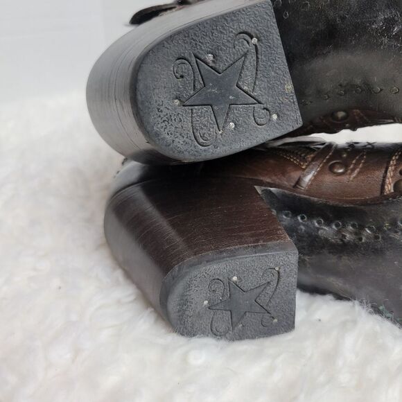 Black Star Women's Boots Size 8.5 Brown Leather Studded Zipper Western Cowboy - Picture 9 of 9